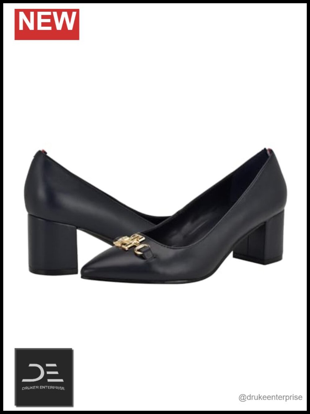 Pointy Toe Mid Heel Pumps Slip On PU Leather Women Shoes